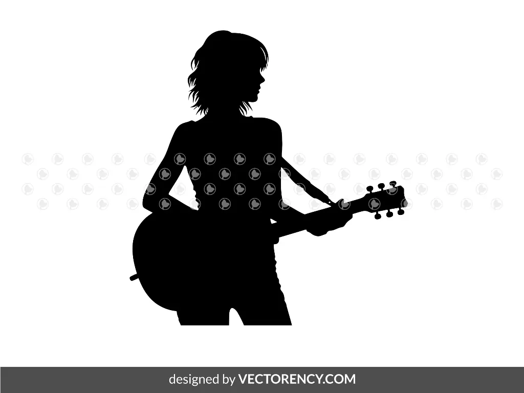 Silhouette Girl Guitarist Vector