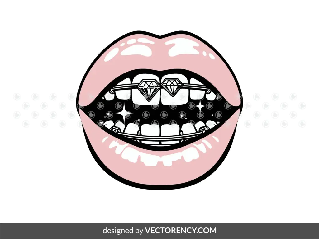 Female Mouth Teeth Grill Diamonds Gems SVG Vector