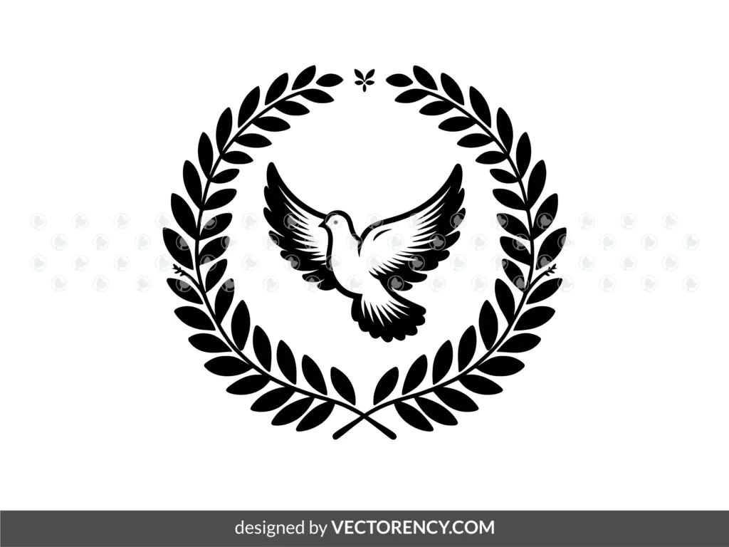 Laurel Wreath Dove Vector Illustration SVG