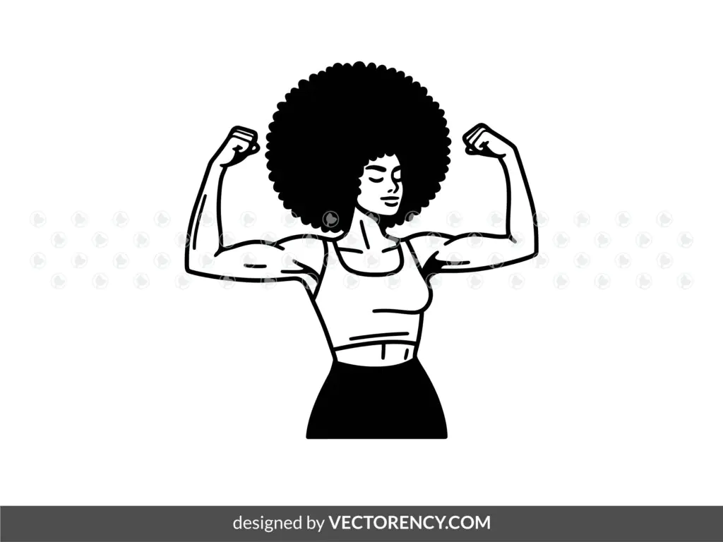 Afro Woman Flexing Strong Illustration EPS SVG