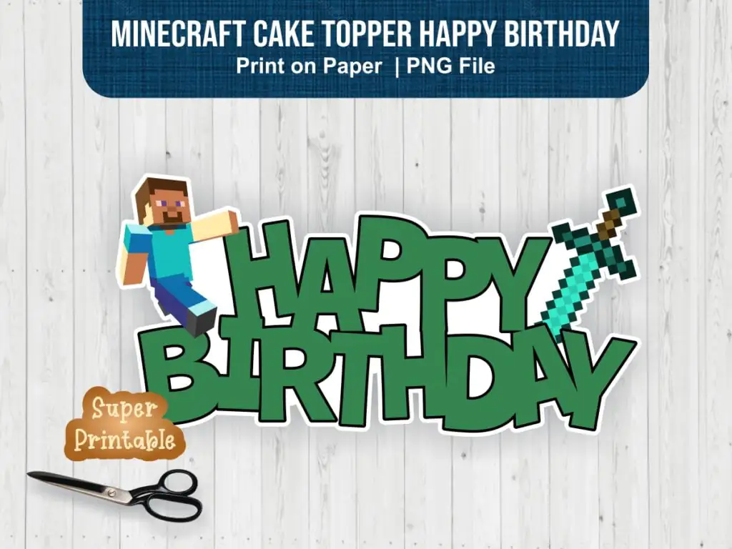 Minecraft Cake Topper PNG Happy Birthday Banner Printable