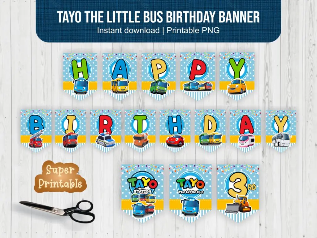 Tayo the Little Bus Birthday Banner PNG