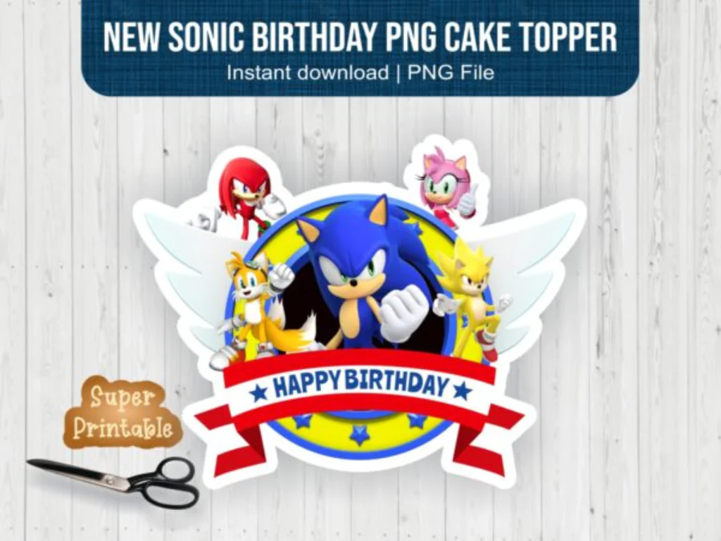 New Sonic Birthday PNG Cake Topper Printable