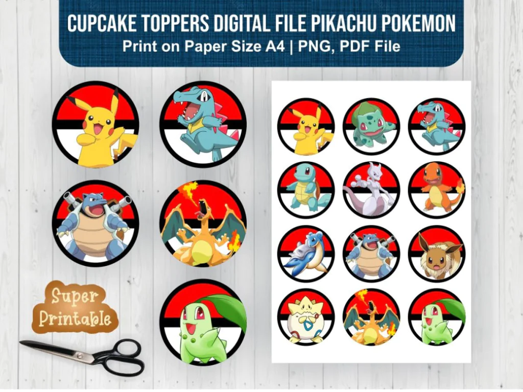 Cupcake Toppers Digital File Pikachu Pokemon