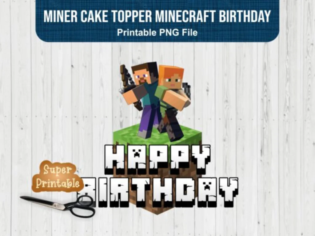 Miner Cake Topper Minecraft Birthday Printable PNG File