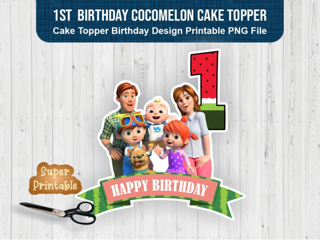 1st Birthday Cocomelon Cake Topper Printable PNG