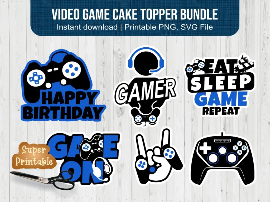 Video Game Cake Topper Bundle SVG, PNG Printable