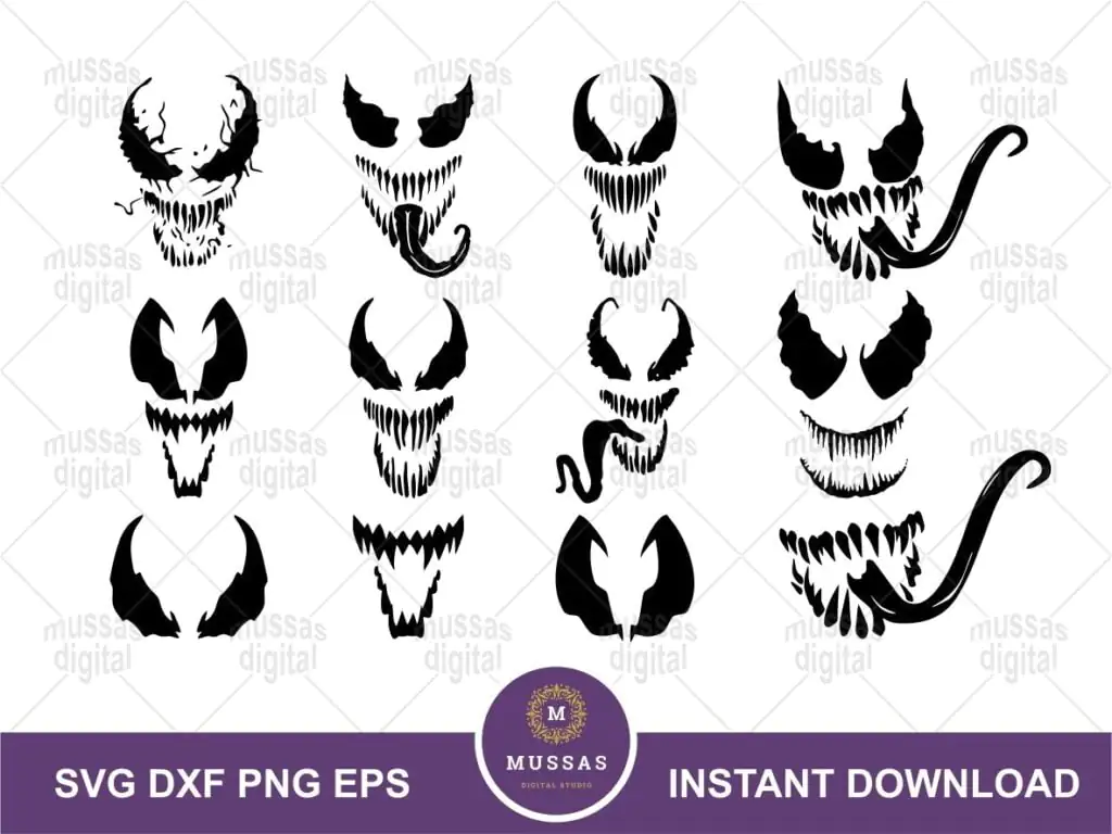 Venom SVG Cricut Venom Face PNG EPS Vector Bundle