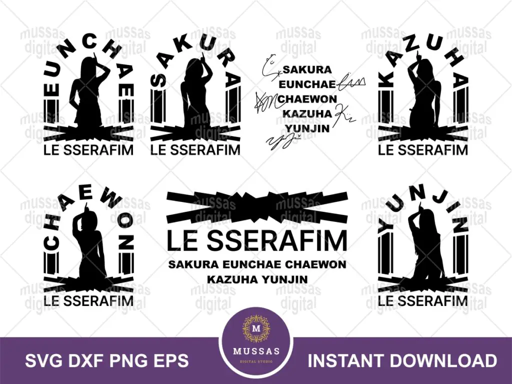 Kpop Le Sserafim Names Signatures SVG Cut File for Cricut