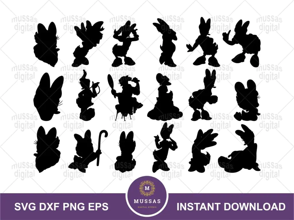 Daisy Duck Head Silhouette Clipart SVG Cut File