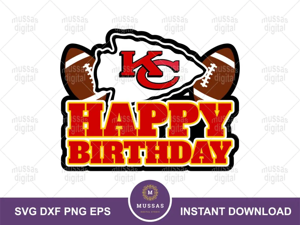 Kansas City Chiefs Happy Birthday Cake Topper Design Download, KC Chiefs NFL Party