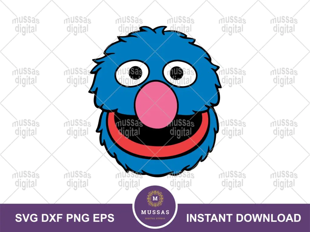 Grover Sesame Street Face SVG Clip Art Layered