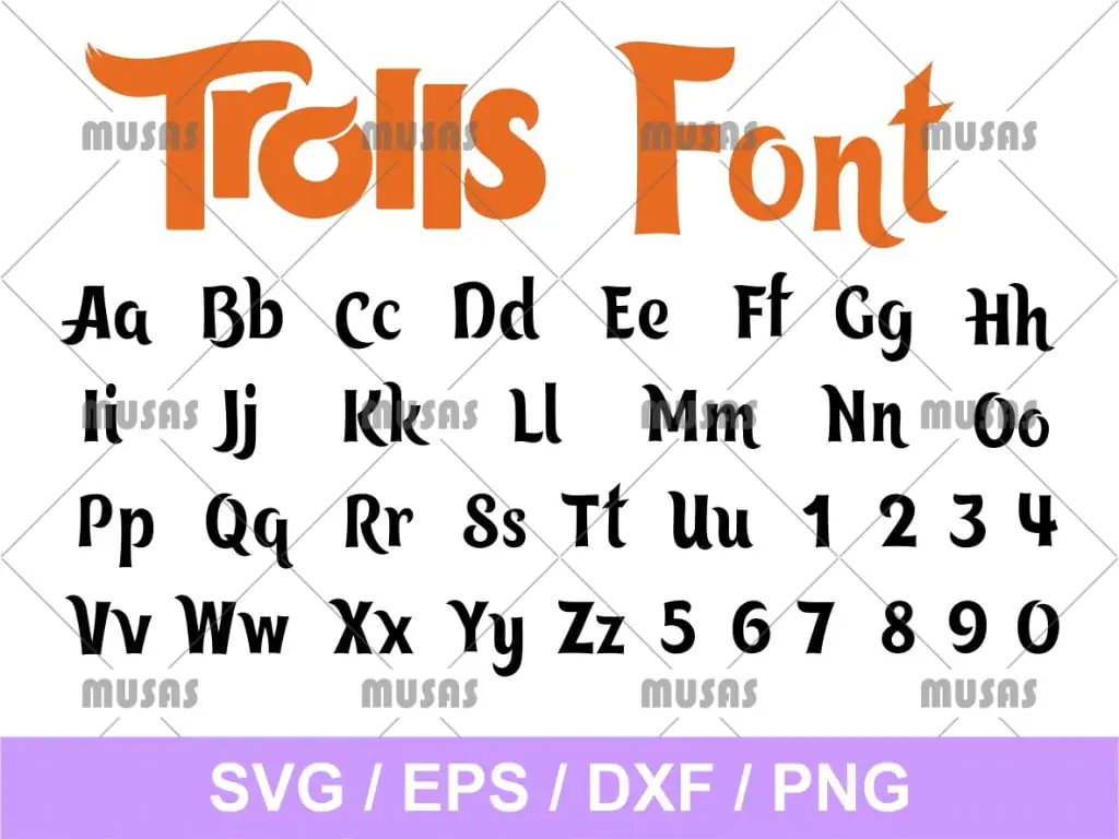 Trolls Font SVG Cricut Hair Trolls Alphabet PNG DXF