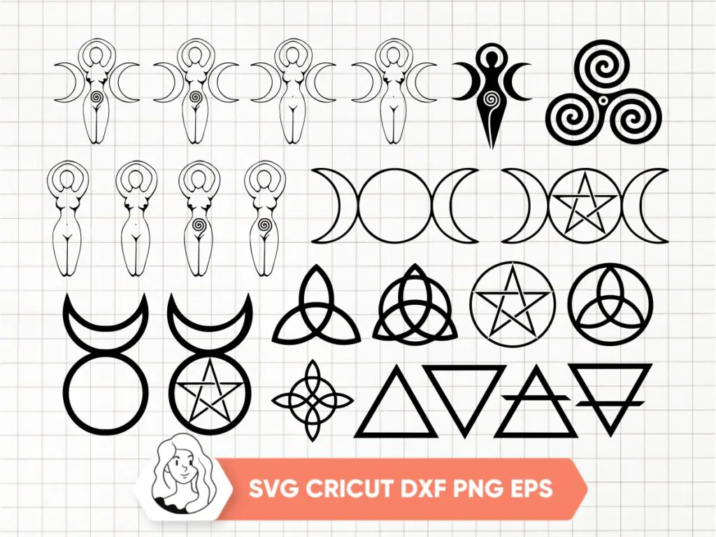 Piece Wiccan Witchcraft Symbols Set, SVG, PNG, EPS Vector