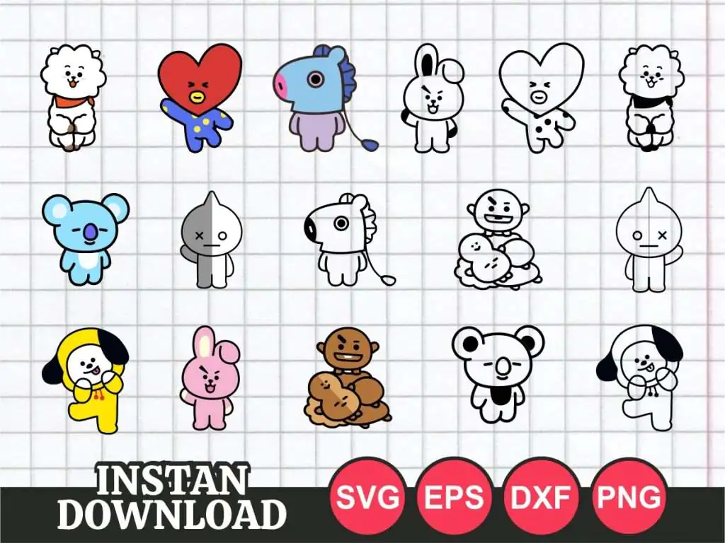 BTS BT21 SVG Bundle Cartoon PNG Vector